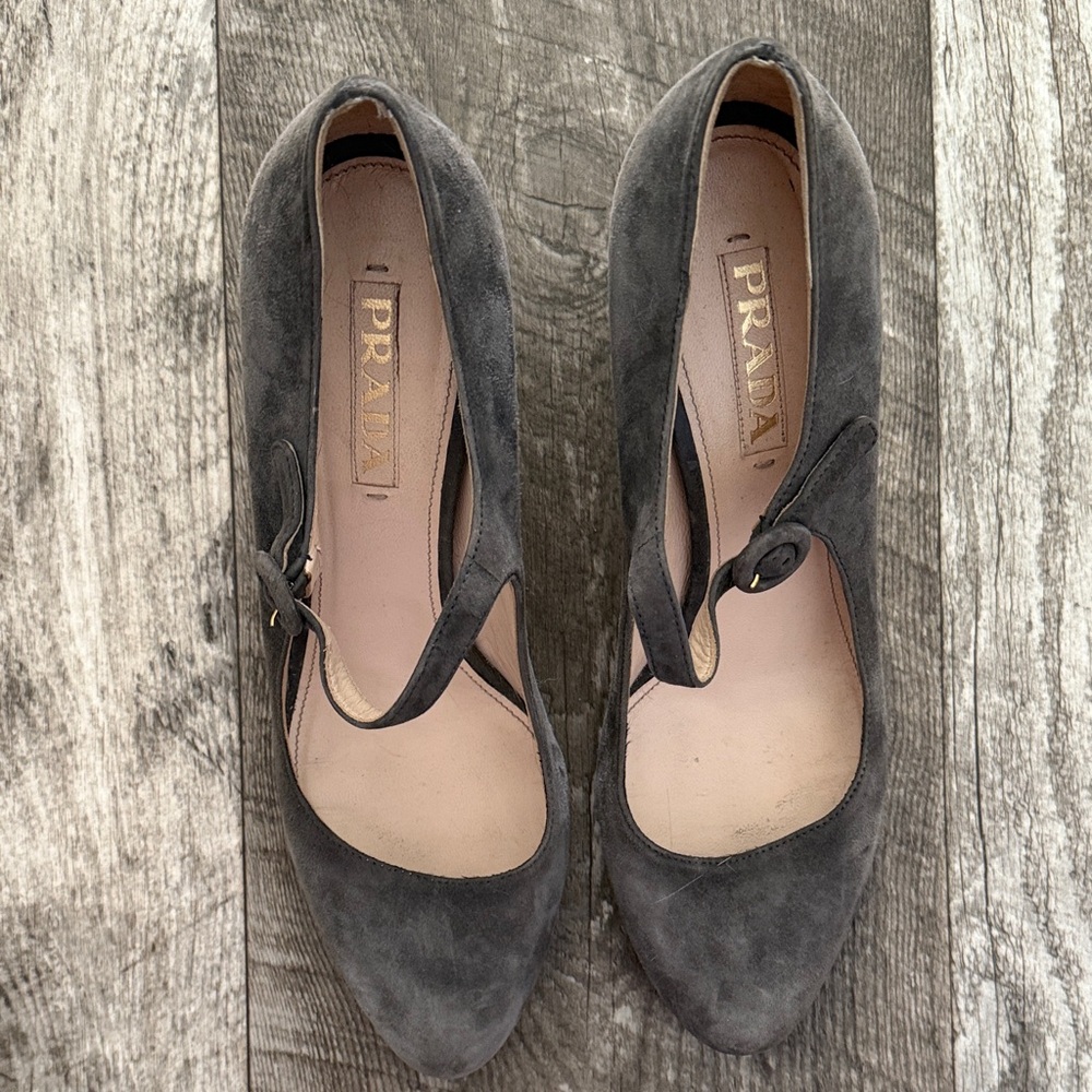Prada Women's Grey Suede Heels